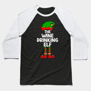 Wine Drinking Elf Matching Family Group Christmas Party Pajama Baseball T-Shirt